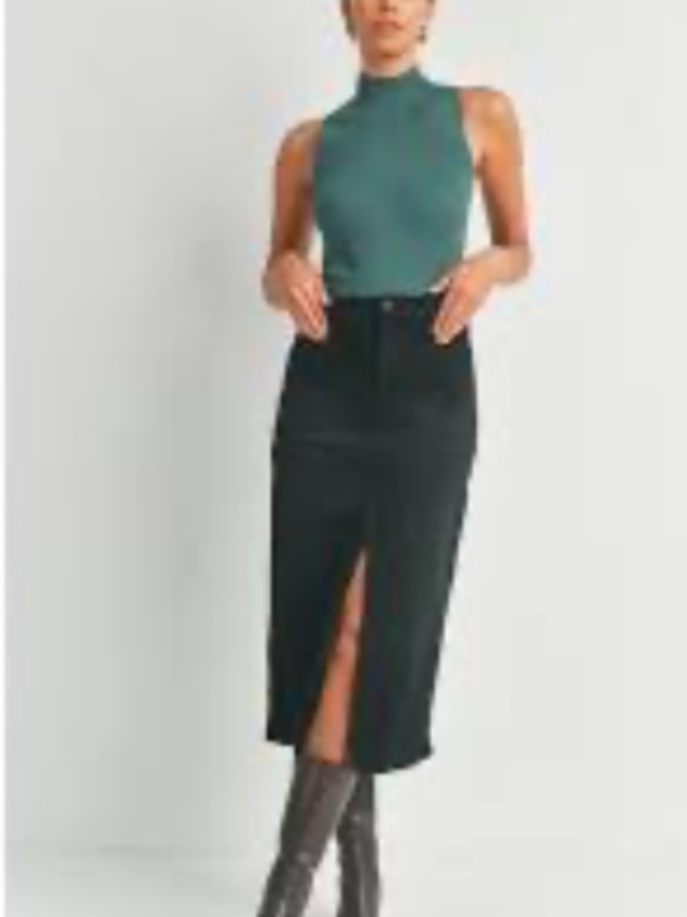 Just Black Black High-Waist Midi Pencil Skirt with Front Slit